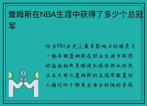 詹姆斯在NBA生涯中获得了多少个总冠军